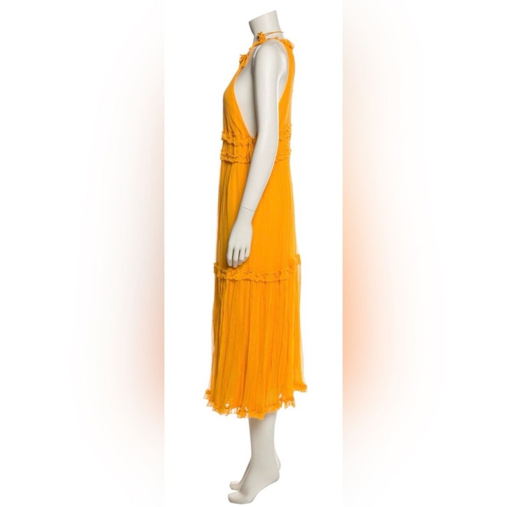 Zimmermann Marigold Yellow 100% Silk Tent Midi Summer Dress Halter Ruffle Large - Picture 3 of 8